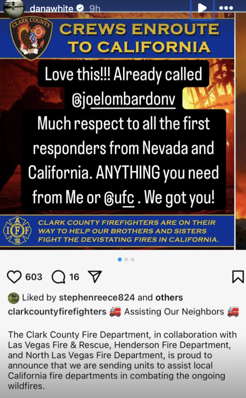 Dana White offers help for LA wildfire first
