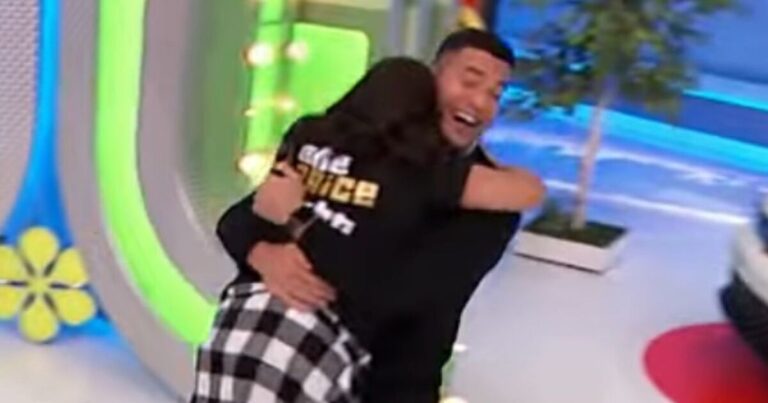 Price Is Right player jumps on model after winning
