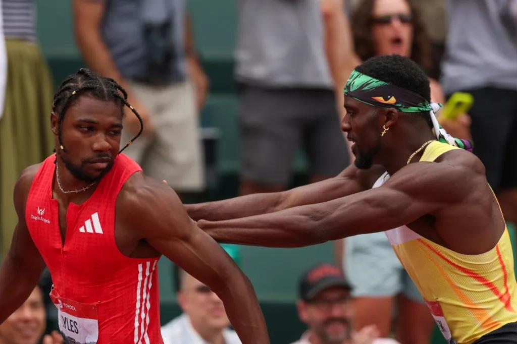 Noah Lyles shoved by Kenny Bednarek in heated | Sports News