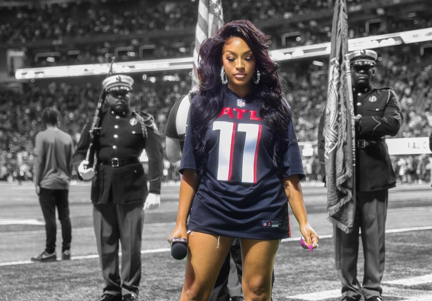 Drew Sidora Honors Atlanta Falcons With National | Gossip Wire News