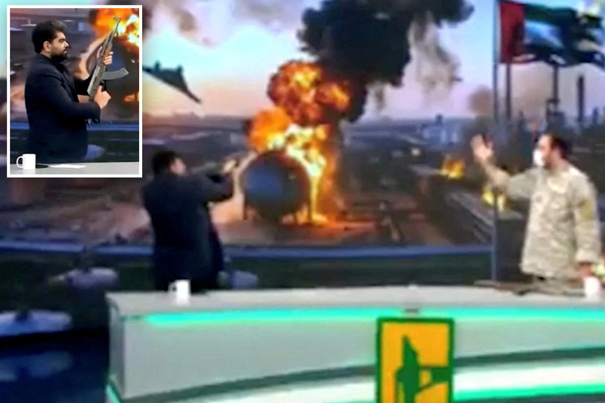 Moment Iranian TV news anchor fires assault rifle | Gossip Wire